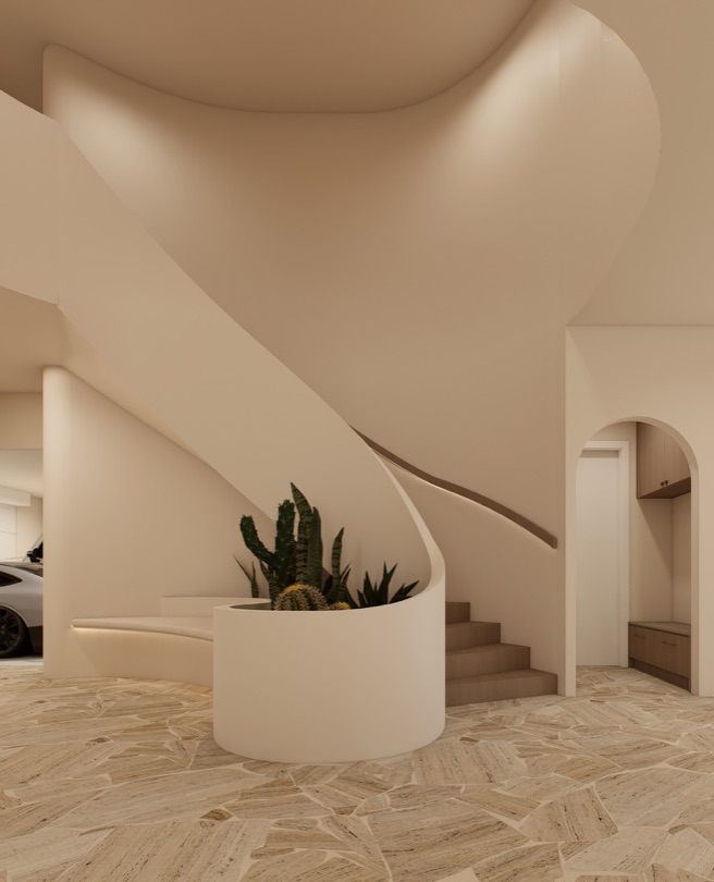 SOLACE Every element of this home has been thoughtfully considered, with a focus on flow, light, and timeless materials. The staircase serves as a striking centerpiece — a sculptural feature that anchors the interiors while guiding movement through the space. Its design balances elegance and presence, creating both…