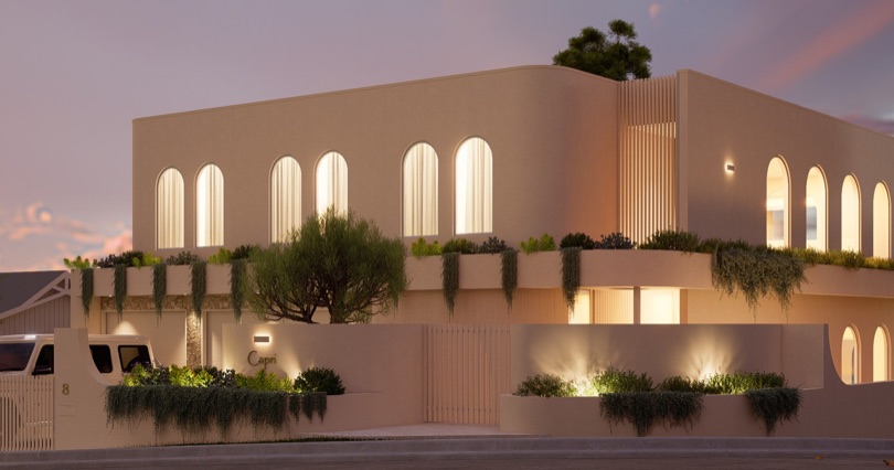 CAPRI A modern Mediterranean dream set against the night sky — softly illuminated, defined by its sweeping arch windows and timeless curves. Recently sold in Holland Park West, this residence holds a commanding presence on the hillside, with expansive city views that shape the experience from every angle. DESIGN ·…