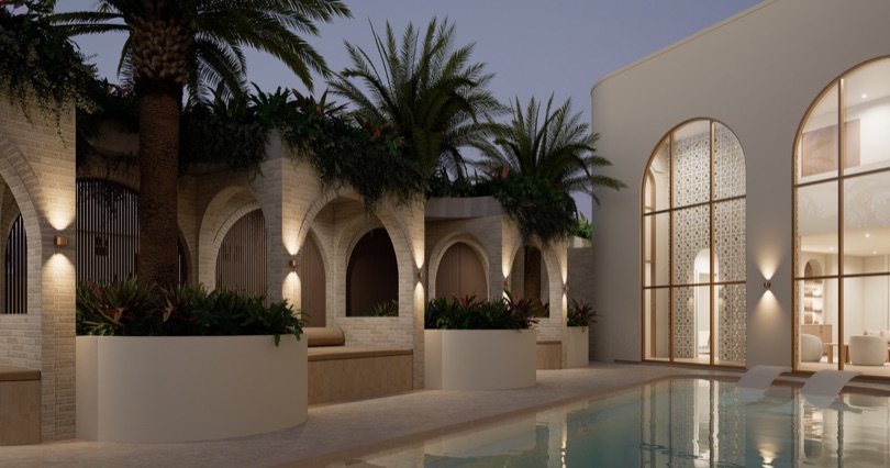 QASR 'The Sol' — a retreat inspired by the sun, where light, warmth, and serenity intertwine. By day, it welcomes golden sunlight across the pool and alfresco. By night, it transforms into an intimate sanctuary, framed by cabanas and softened by ambient lighting. Every corner is layered, considered, and designed to…