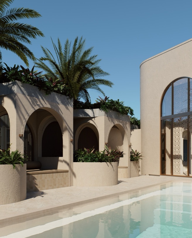 QASR Every element of the façade has been carefully composed to create a layered architectural story. Breeze blocks introduce rhythm and texture, softening the structure while allowing light and shadow to move across the elevation throughout the day. Landscaping has been designed as an extension of the…