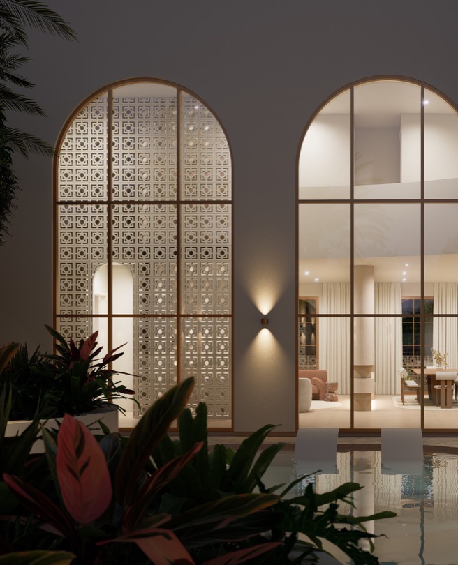 QASR QASR is a celebration of detail and design. Inspired by the elegance of Arabian architecture, the home weaves together warm textures, sculptural forms, and intricate patterns that create depth and character. From the striking façade with its rhythm of geometric elements to the interiors where natural materials…